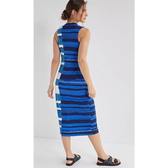 Anthropologie Corey Lynn Calter Striped Midi Dress Blue Black Size M - Picture 2 of 6